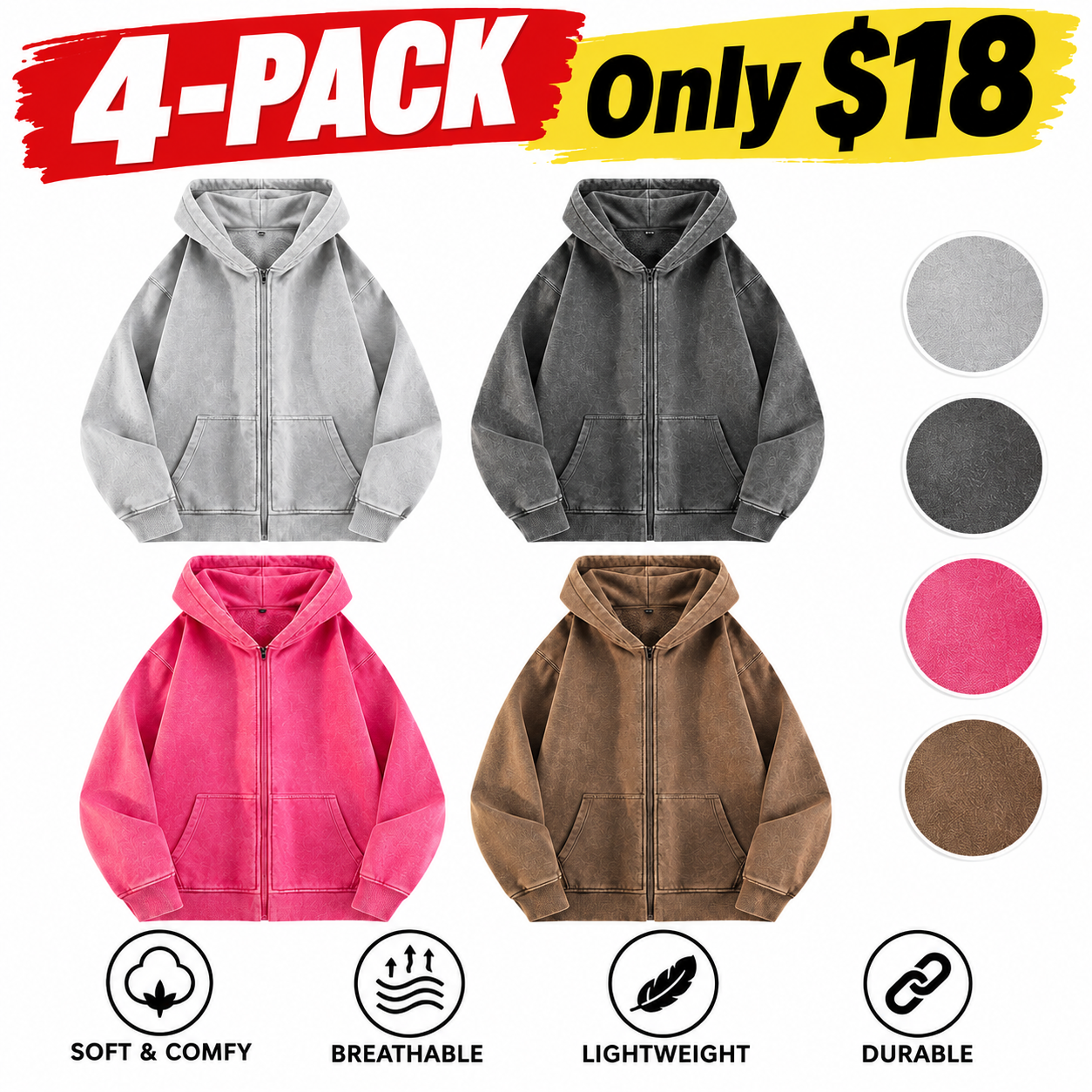 Men’s Washed Full-Zip Fleece Hoodie