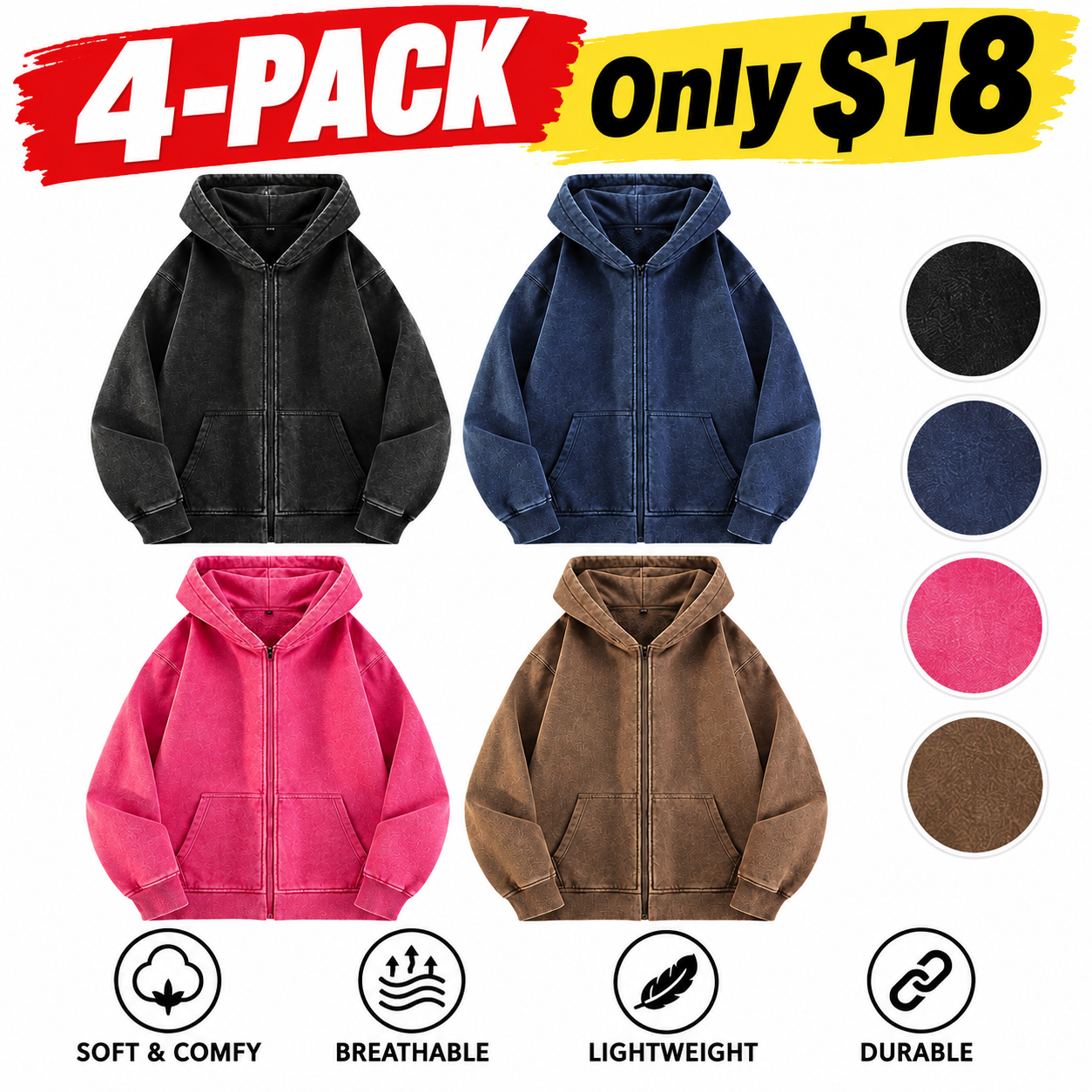 Men’s Washed Full-Zip Fleece Hoodie