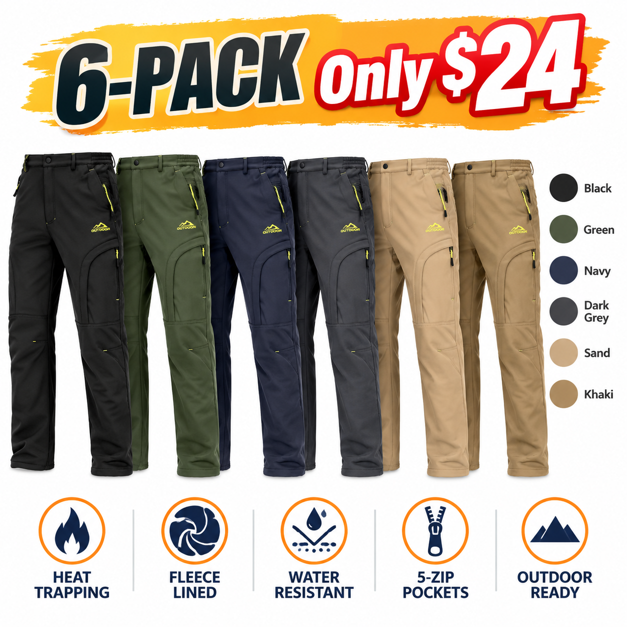 Thermal Fleece-Lined Cargo Pants for Men