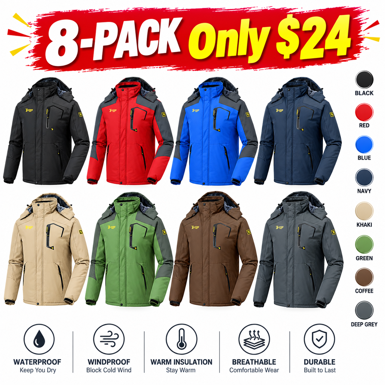 Men's Waterproof Fleece-Lined Winter Ski Jacket