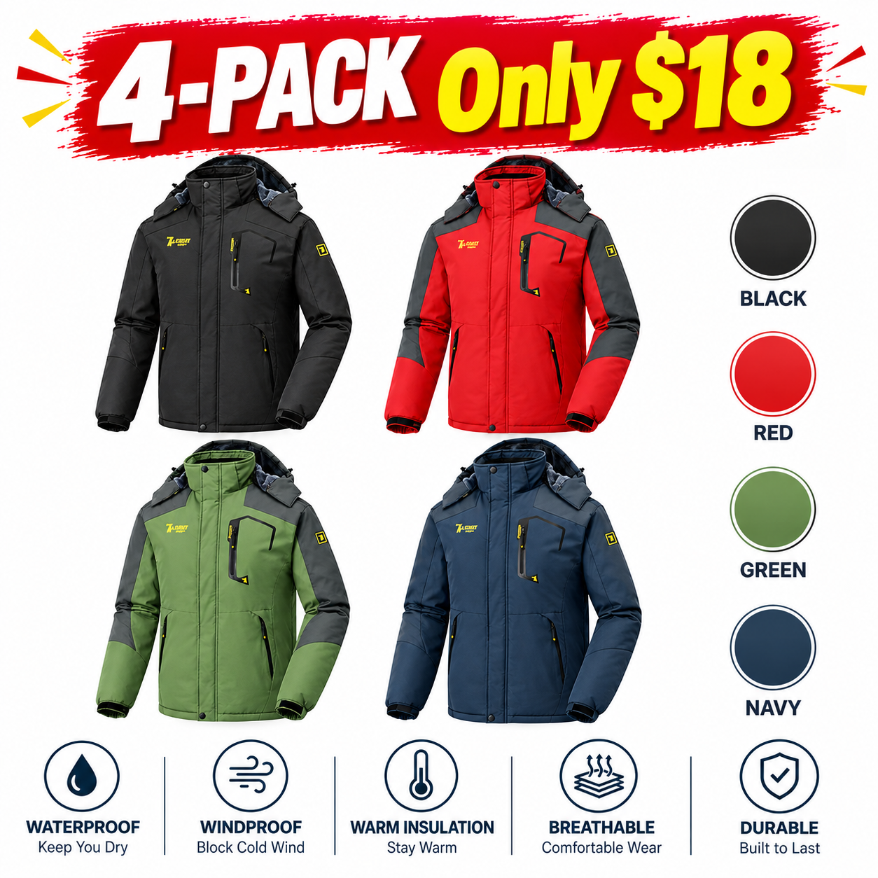 Men's Waterproof Fleece-Lined Winter Ski Jacket