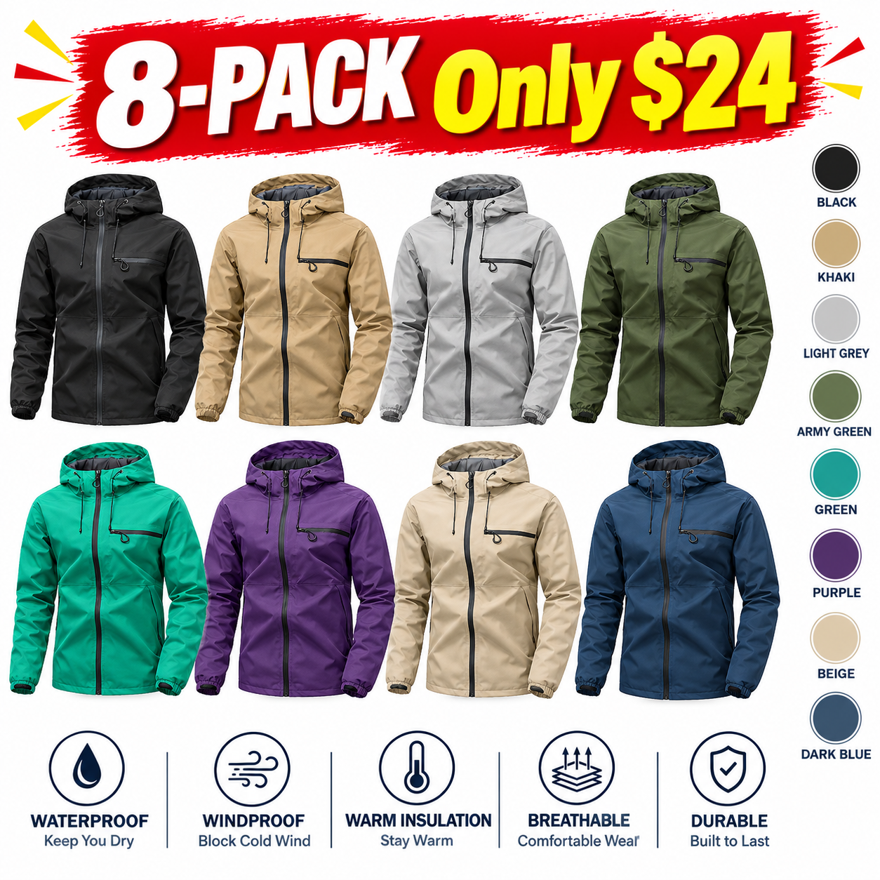 Men’s Lightweight Softshell Hooded Windbreaker Jacket