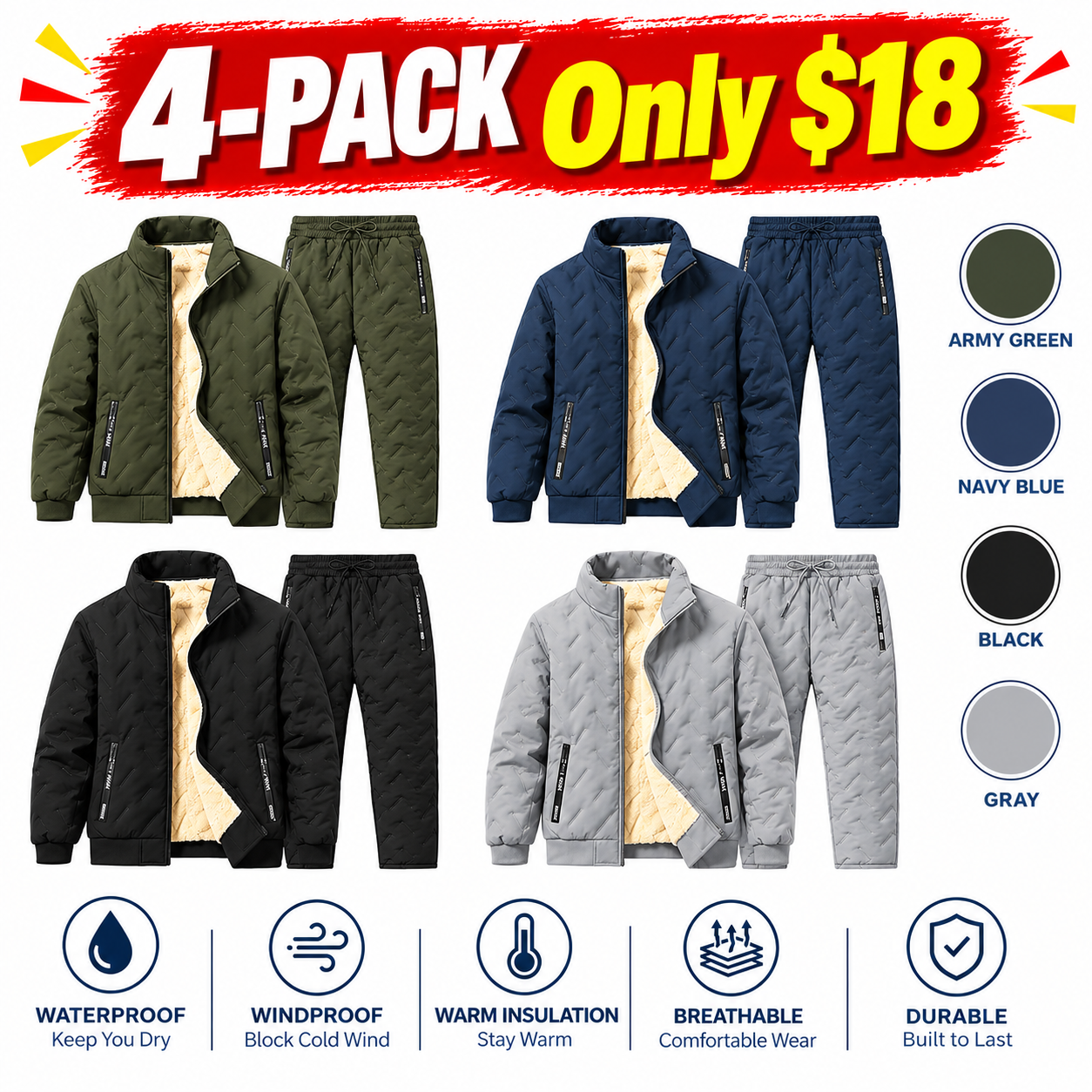 Men’s 2-Piece Plush-Lined Winter Tracksuit Set