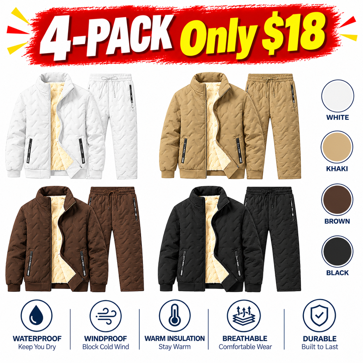Men’s 2-Piece Plush-Lined Winter Tracksuit Set