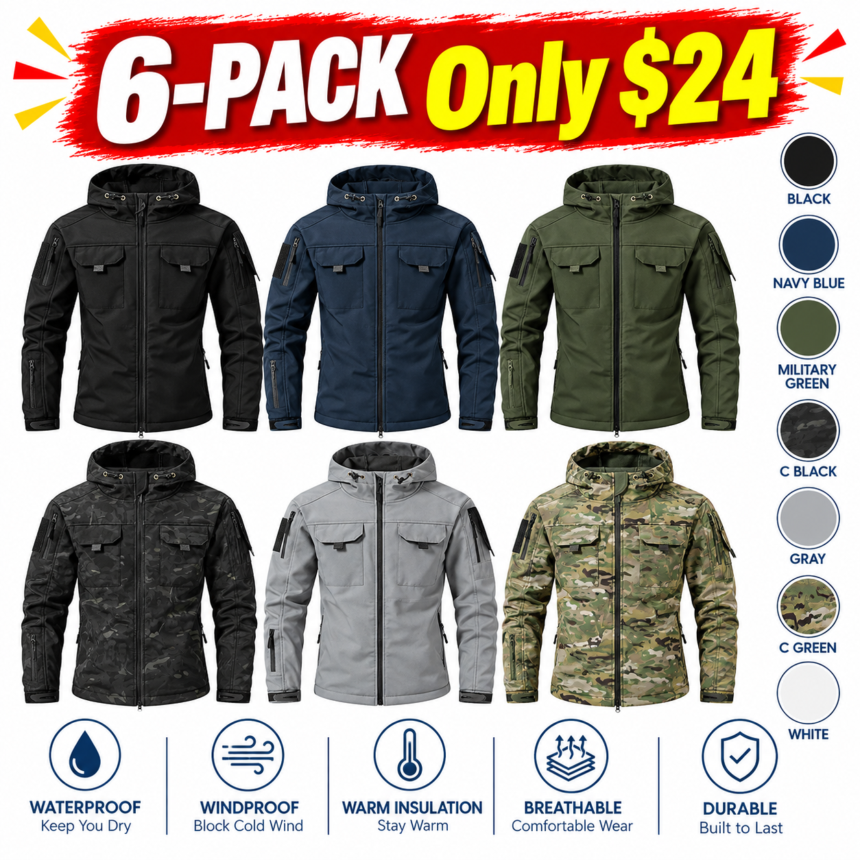 Men's Waterproof Fleece-Lined Tactical Outdoor Jacket