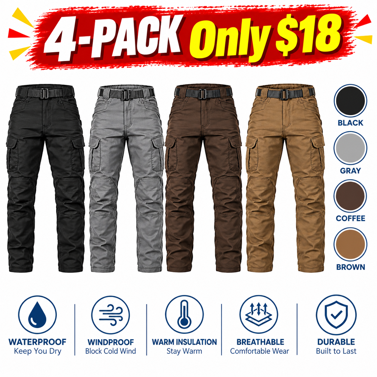 Men's Fleece-Lined Tactical Cargo Pants