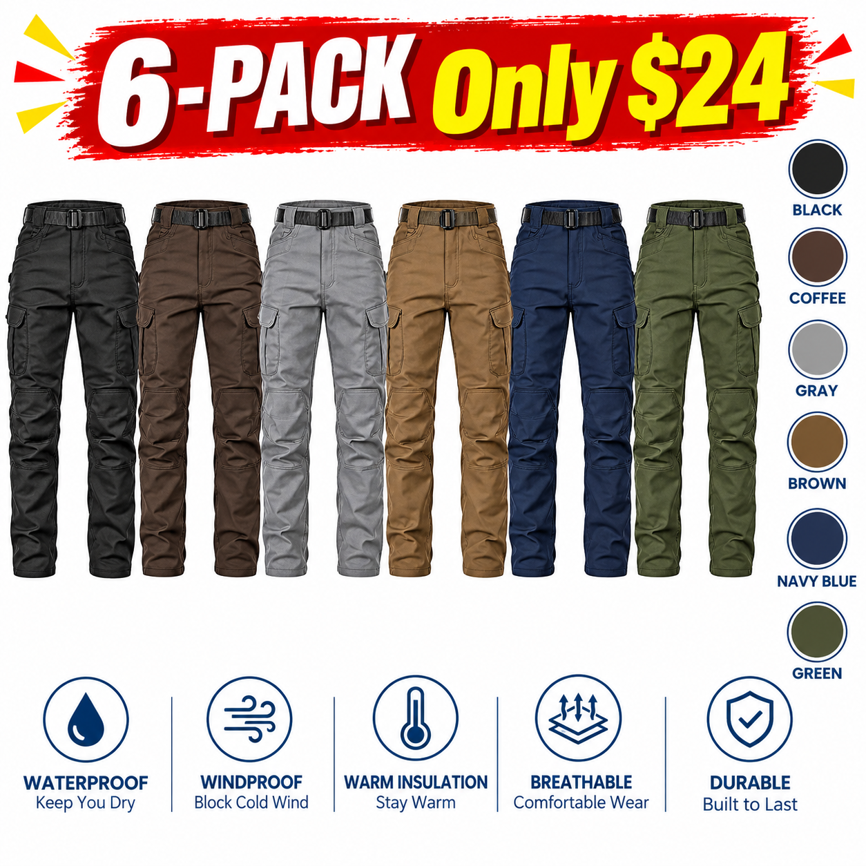 Men's Fleece-Lined Tactical Cargo Pants