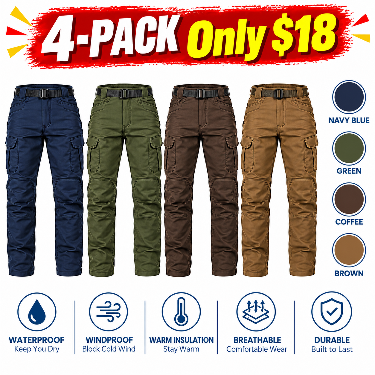 Men's Fleece-Lined Tactical Cargo Pants