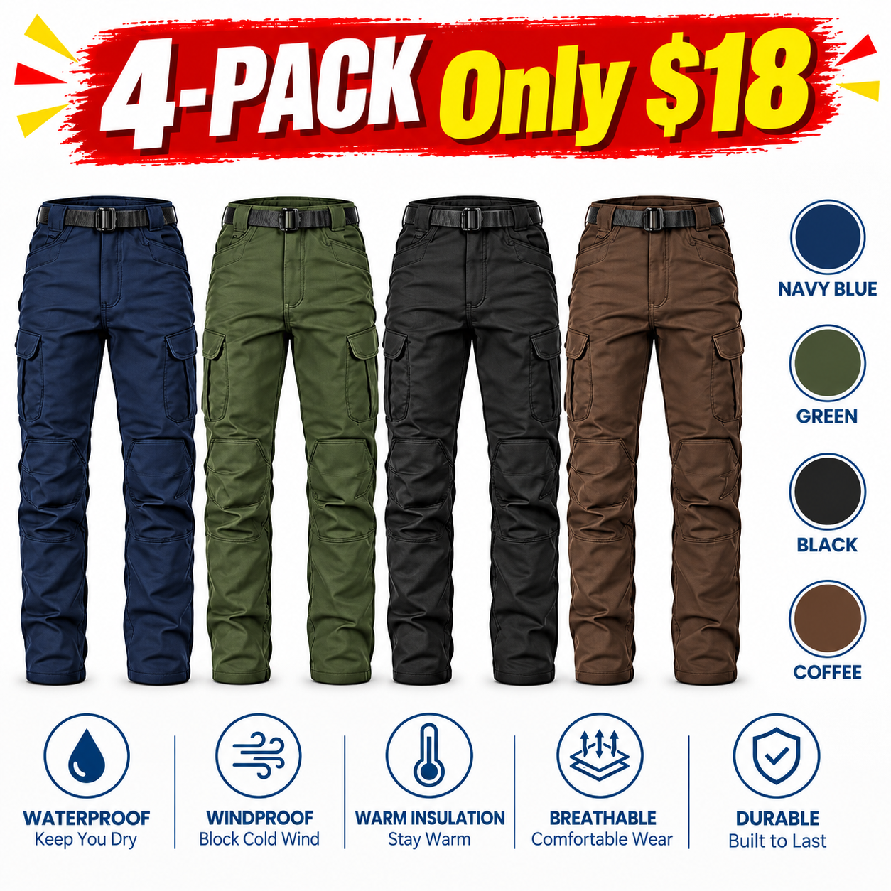 Men's Fleece-Lined Tactical Cargo Pants