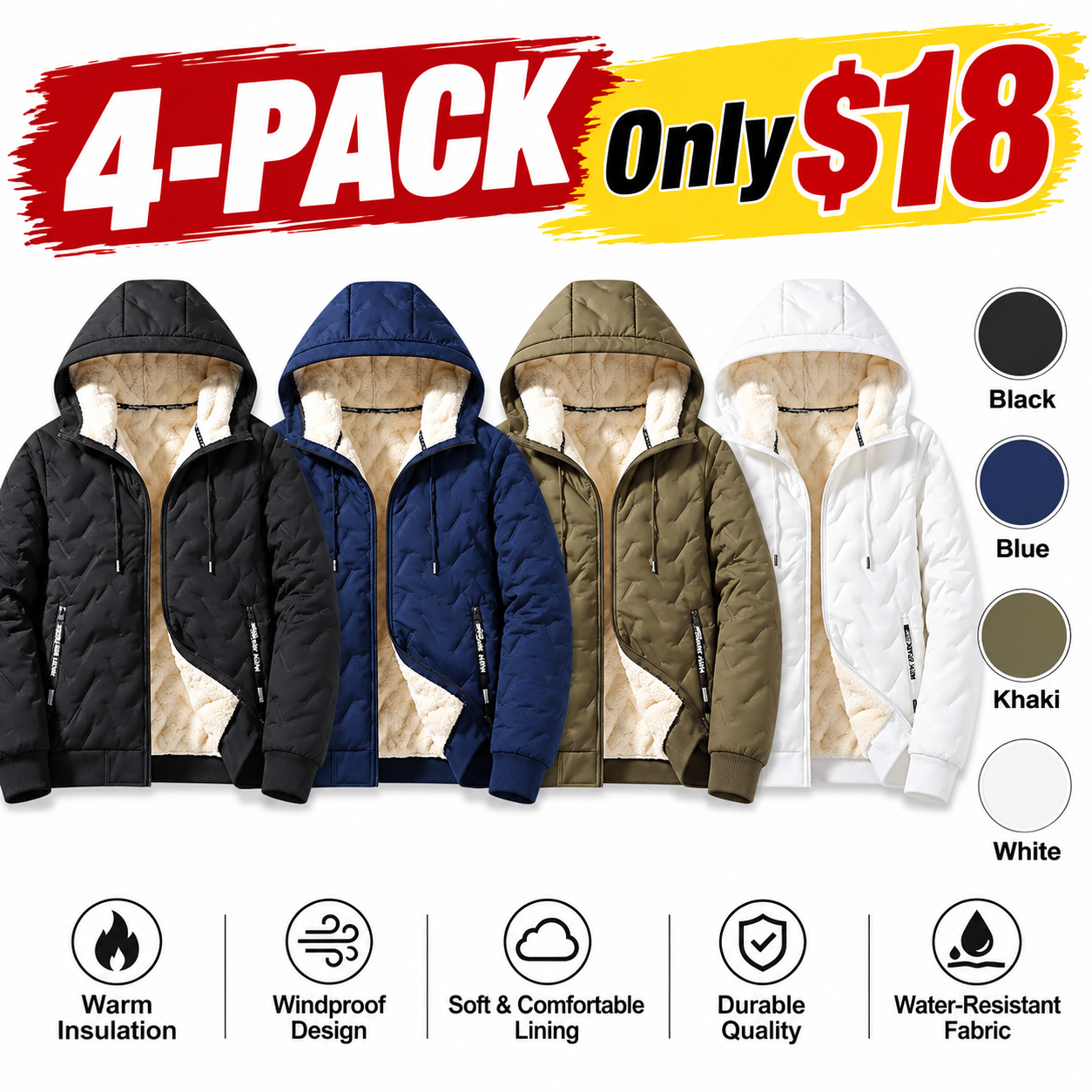Men’s Fleece-Lined Hooded Winter Jacket