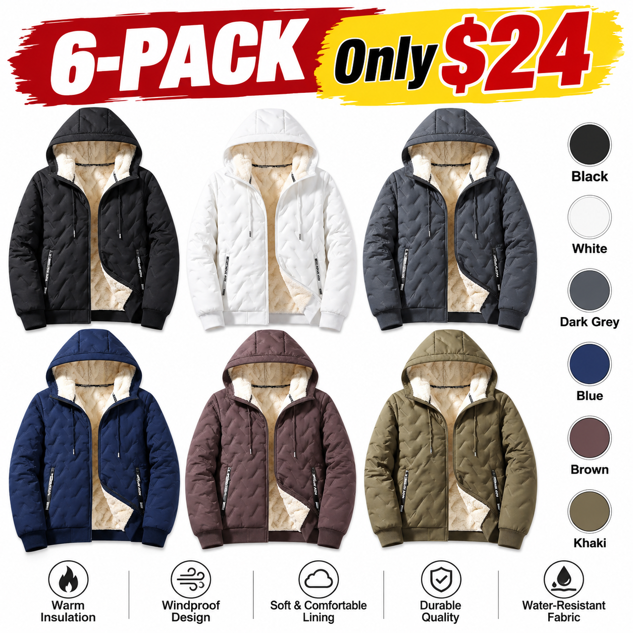 Men’s Fleece-Lined Hooded Winter Jacket