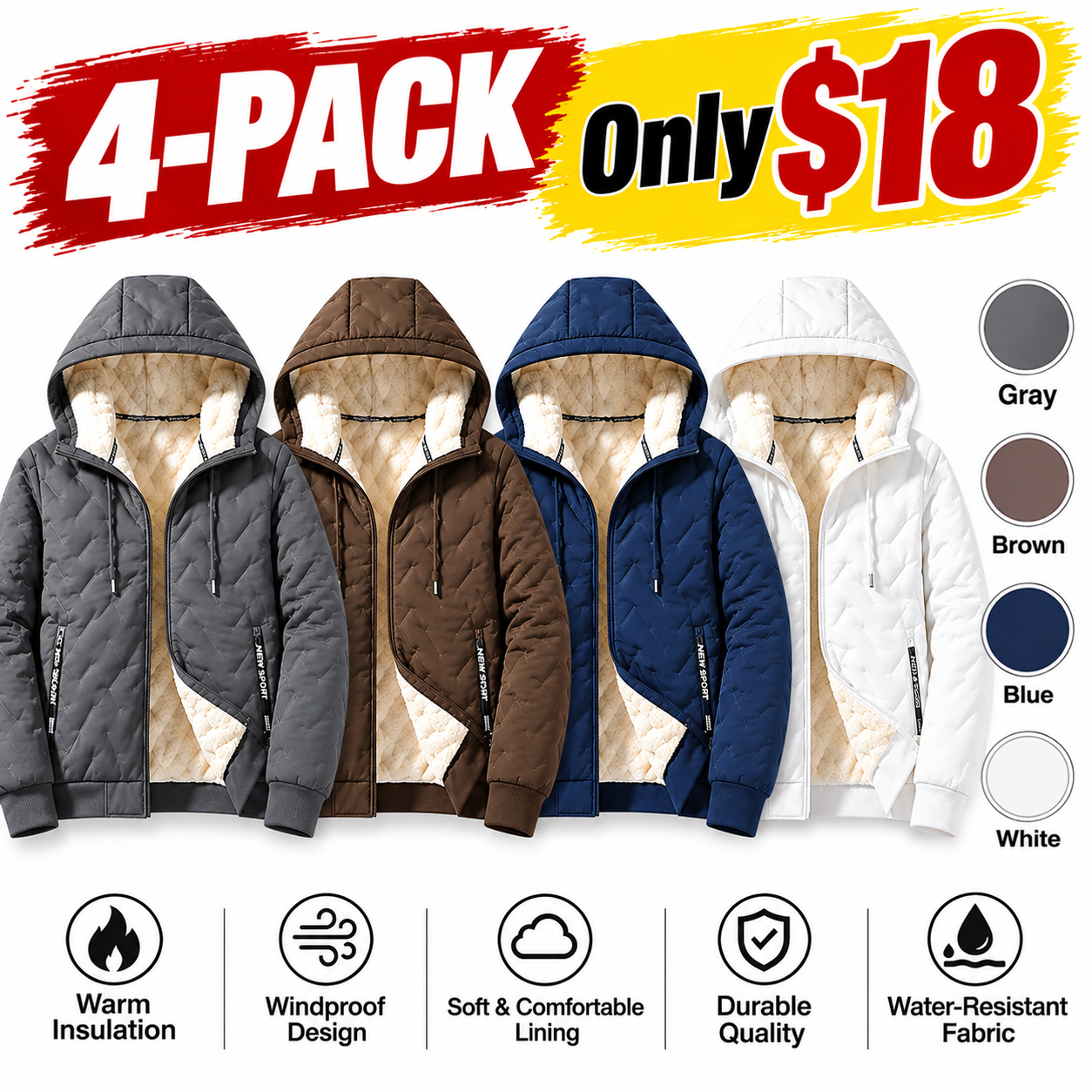 Men’s Fleece-Lined Hooded Winter Jacket