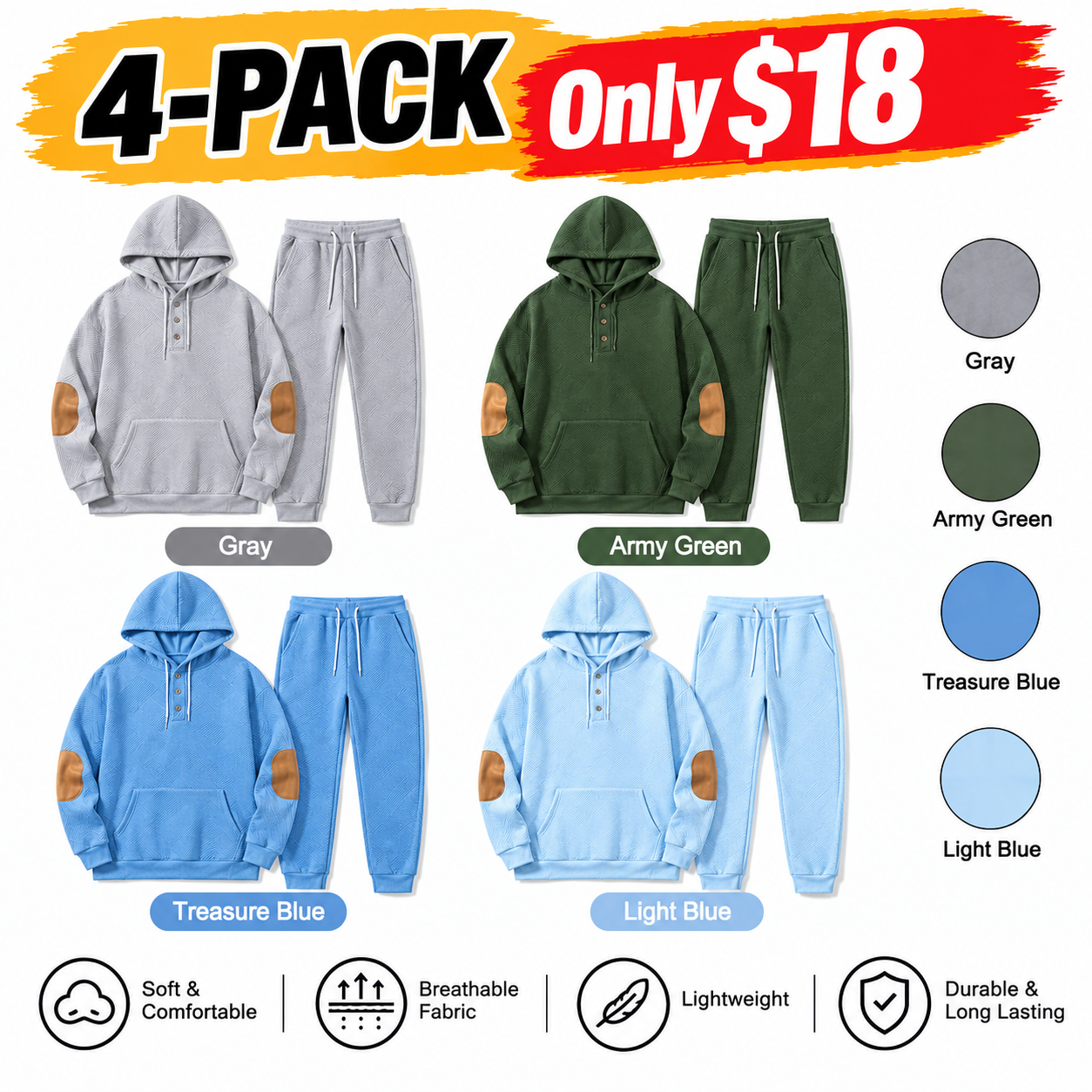 Men’s 2-Piece Brushed Fleece Hoodie & Sweatpants Set
