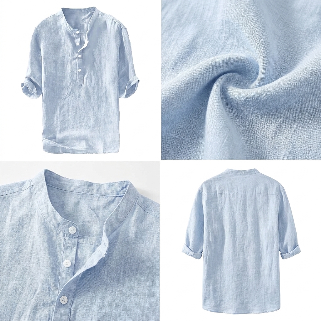 Men's Cotton Linen 3/4 Sleeve Henley Shirt