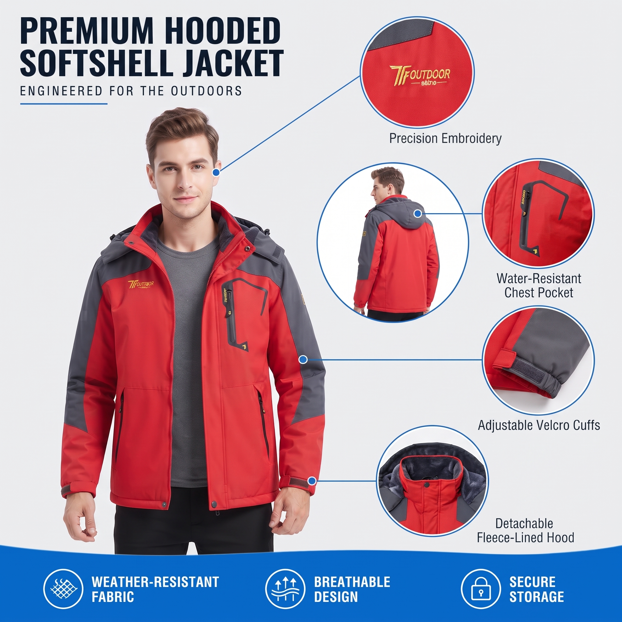 Men's Waterproof Fleece-Lined Winter Ski Jacket