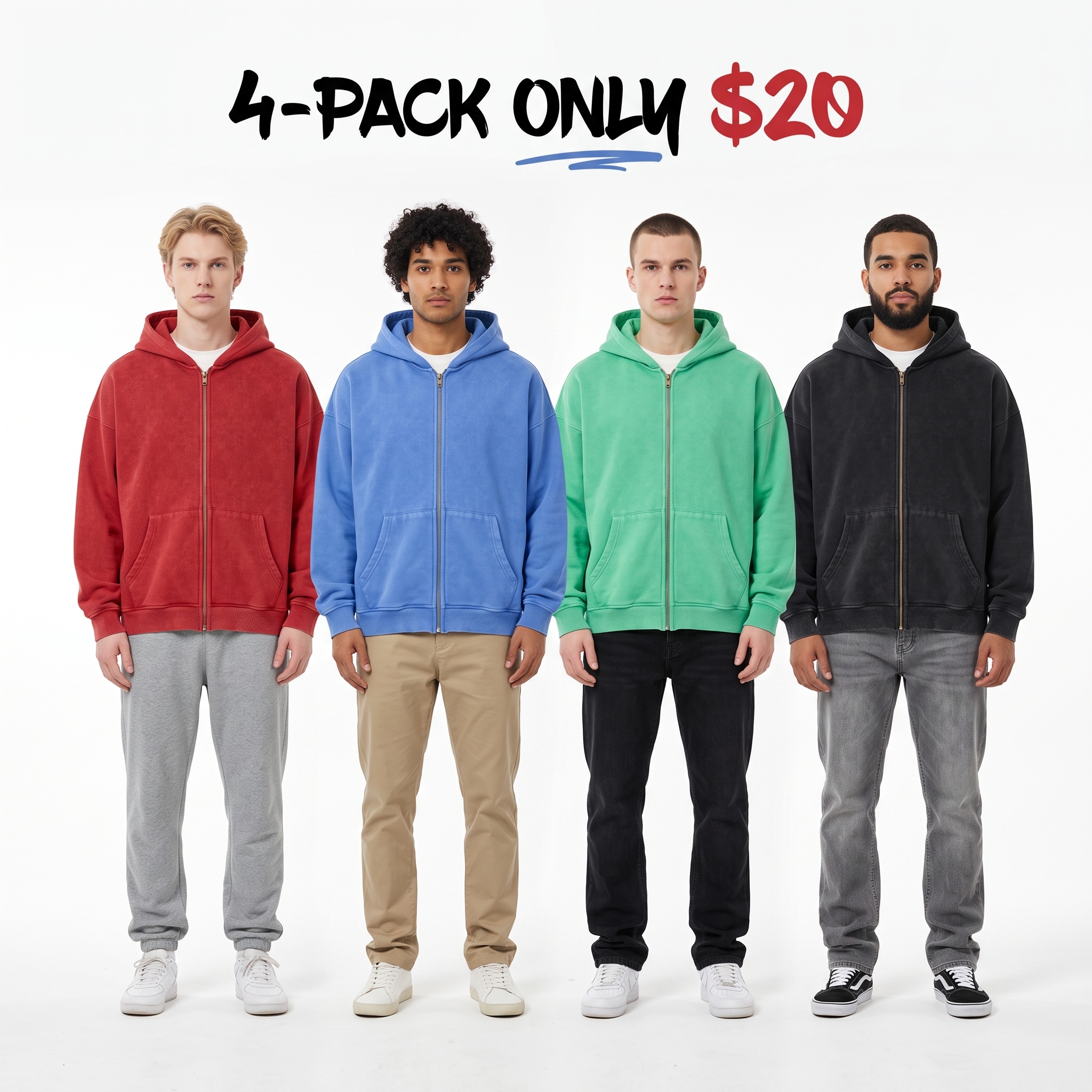 Unisex Oversized Acid-Washed Double-Zip Sweatshirt