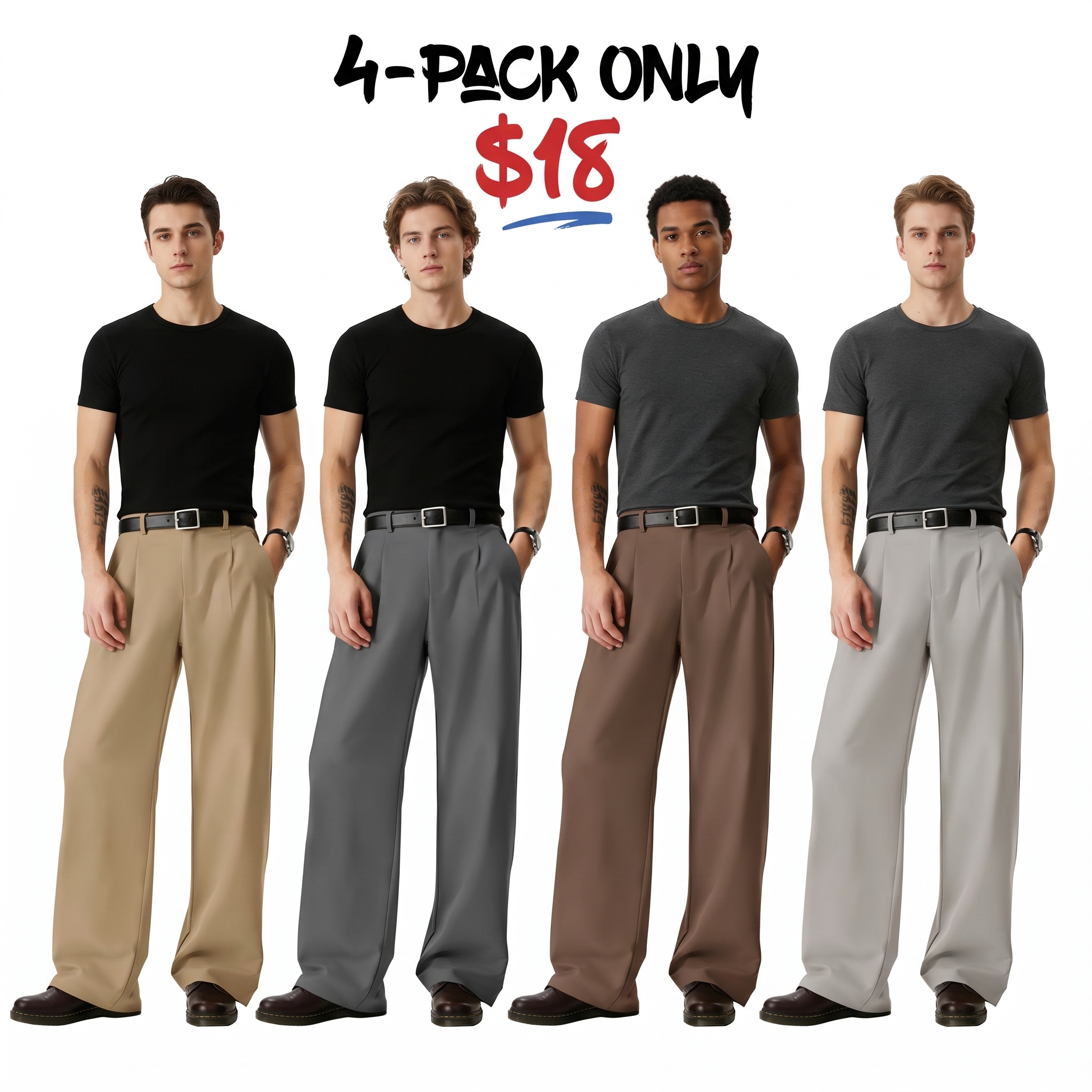 Men's Pleated Wide-Leg Dress Pants