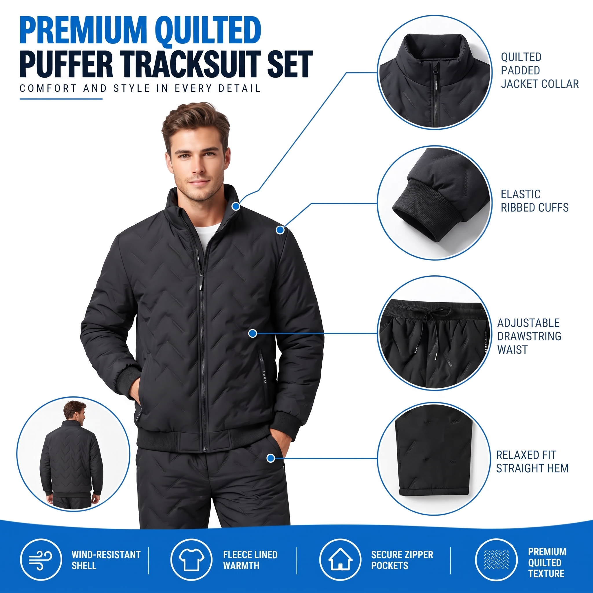 Men’s 2-Piece Plush-Lined Winter Tracksuit Set