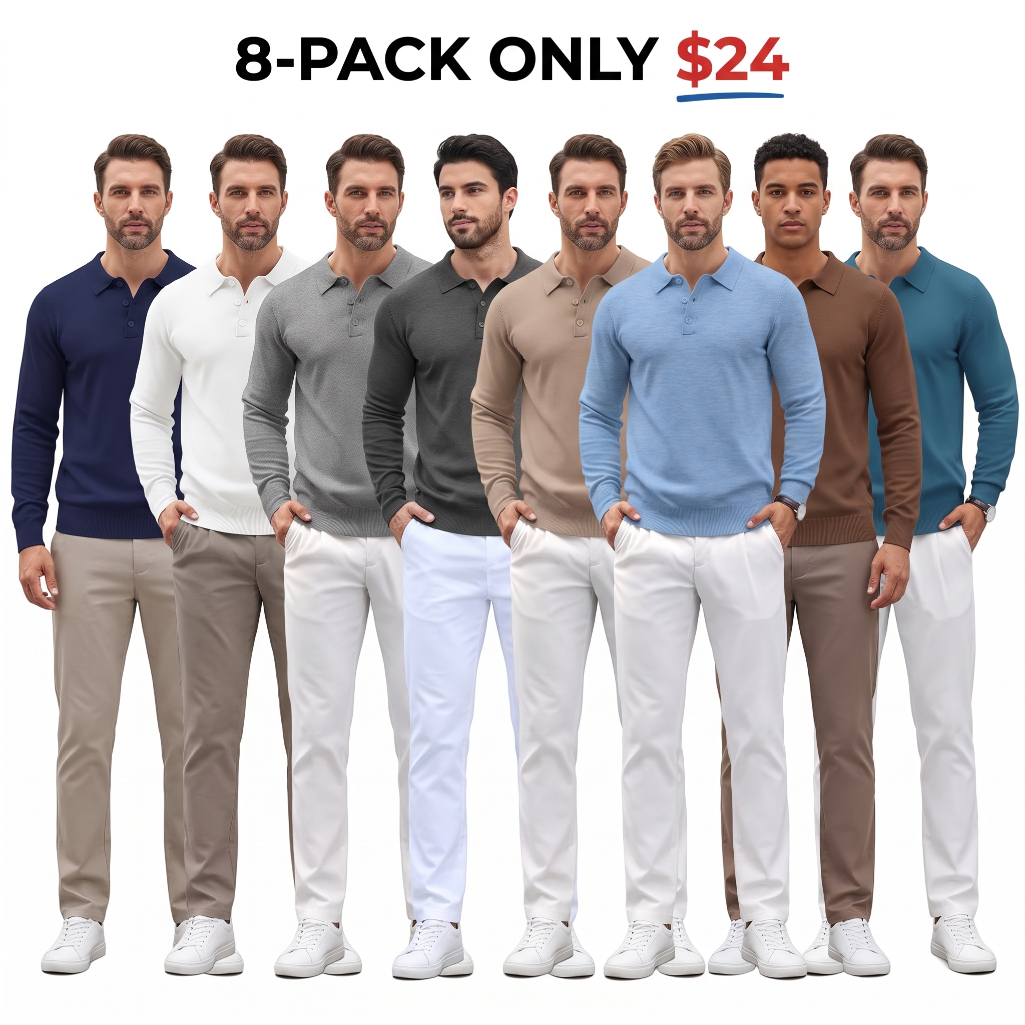 Men's Long Sleeve Knit Polo Shirt