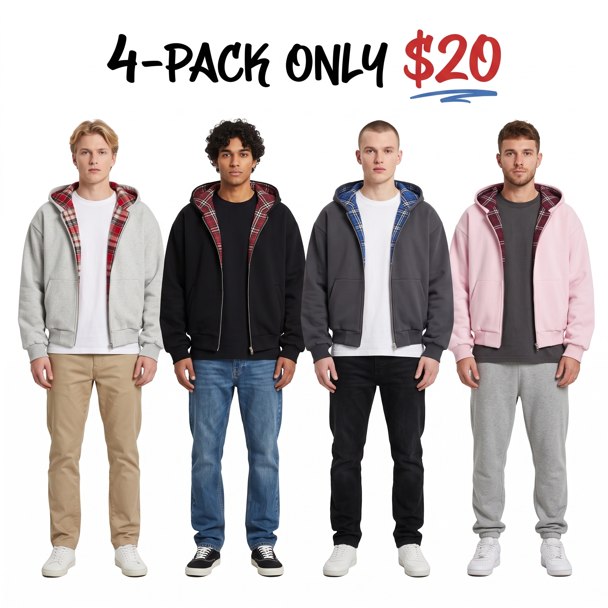 Unisex Reversible Plaid Zip-Up Hoodie