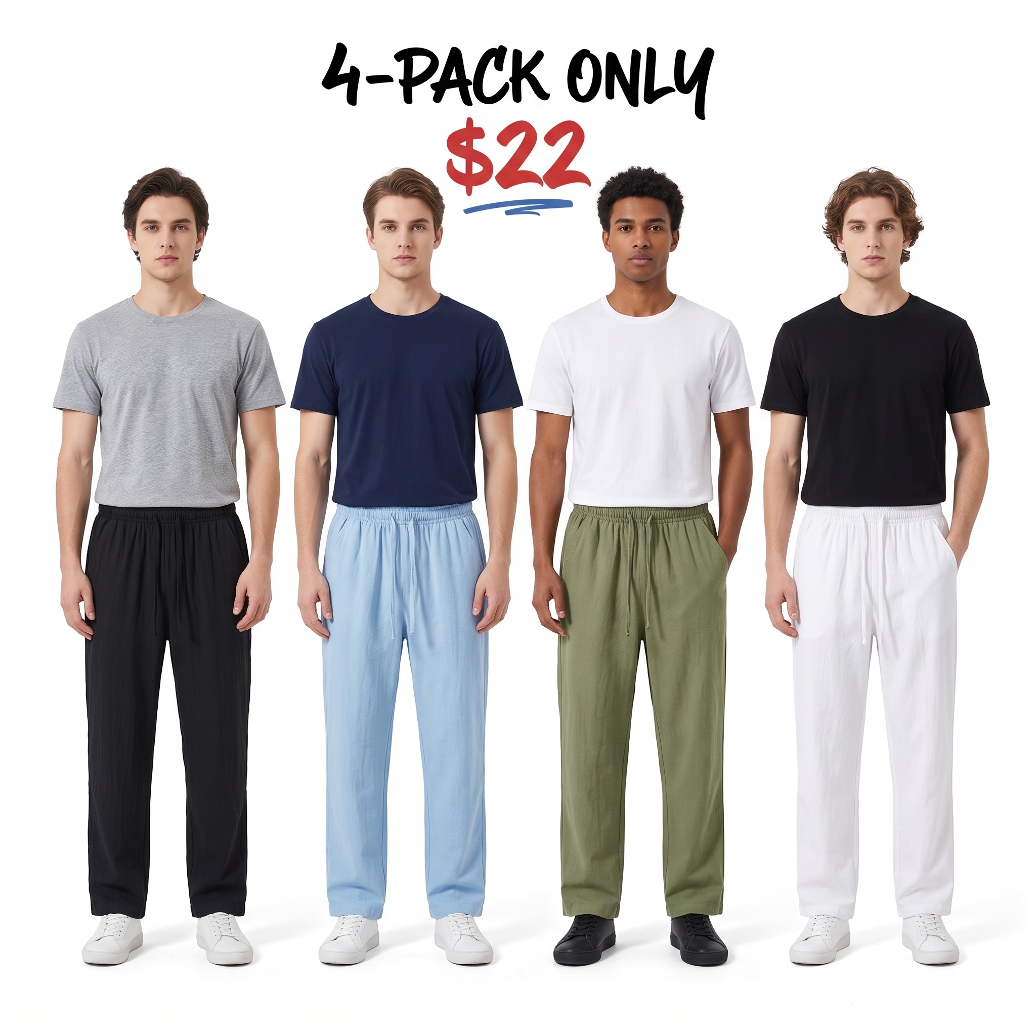 Unisex Cotton-Linen Wide-Leg Drawstring Pants