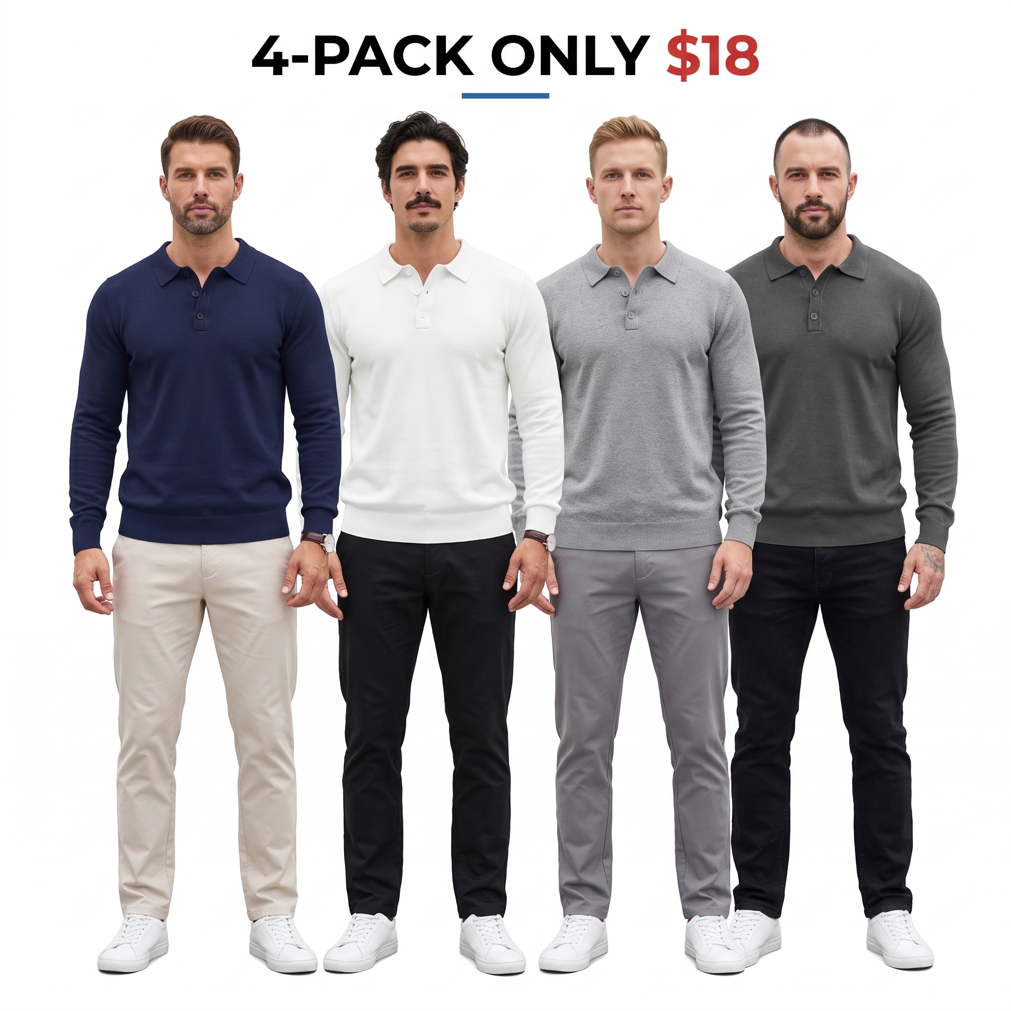 Men's Long Sleeve Knit Polo Shirt