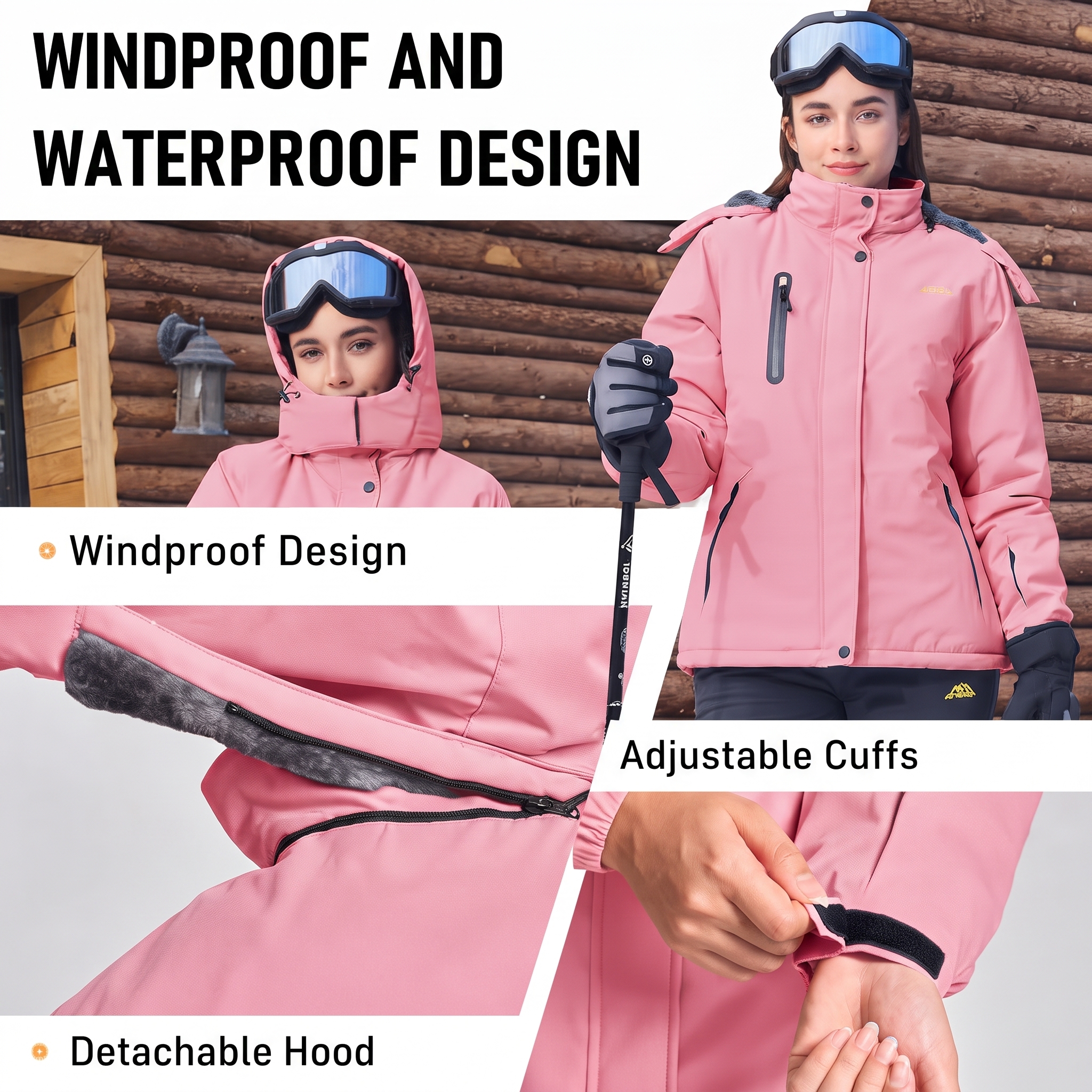 Women’s Waterproof Fleece-Lined Ski Jacket