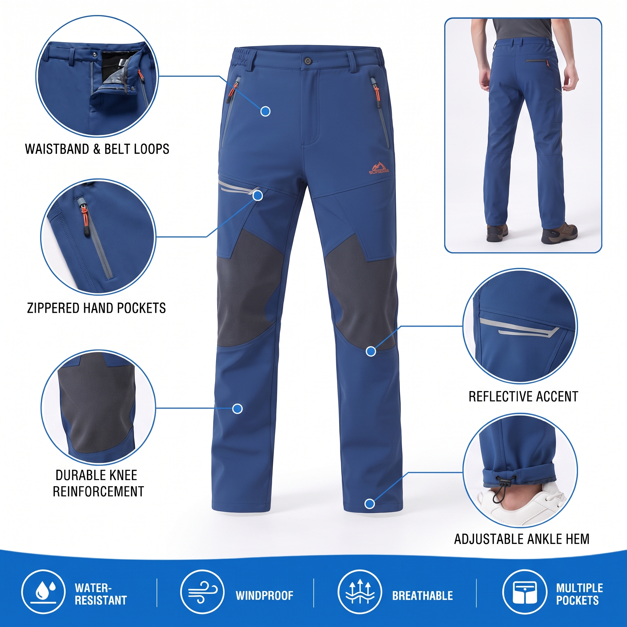Men's Fleece-Lined Water-Resistant Snow Pants