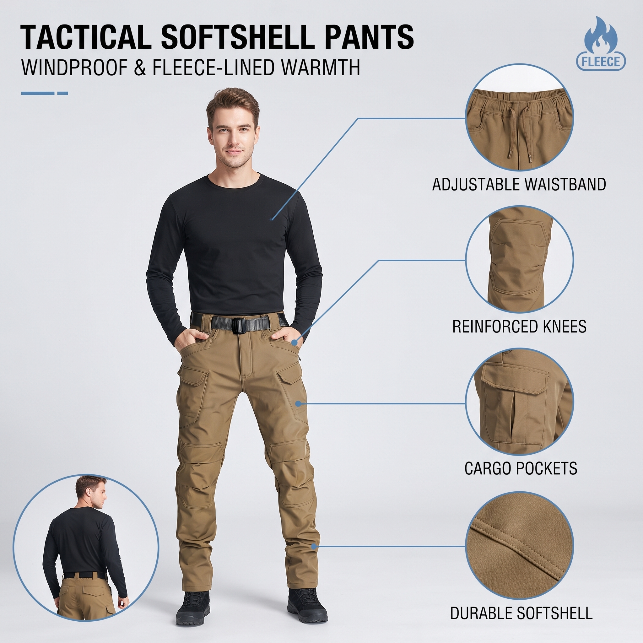 Men's Fleece-Lined Tactical Cargo Pants