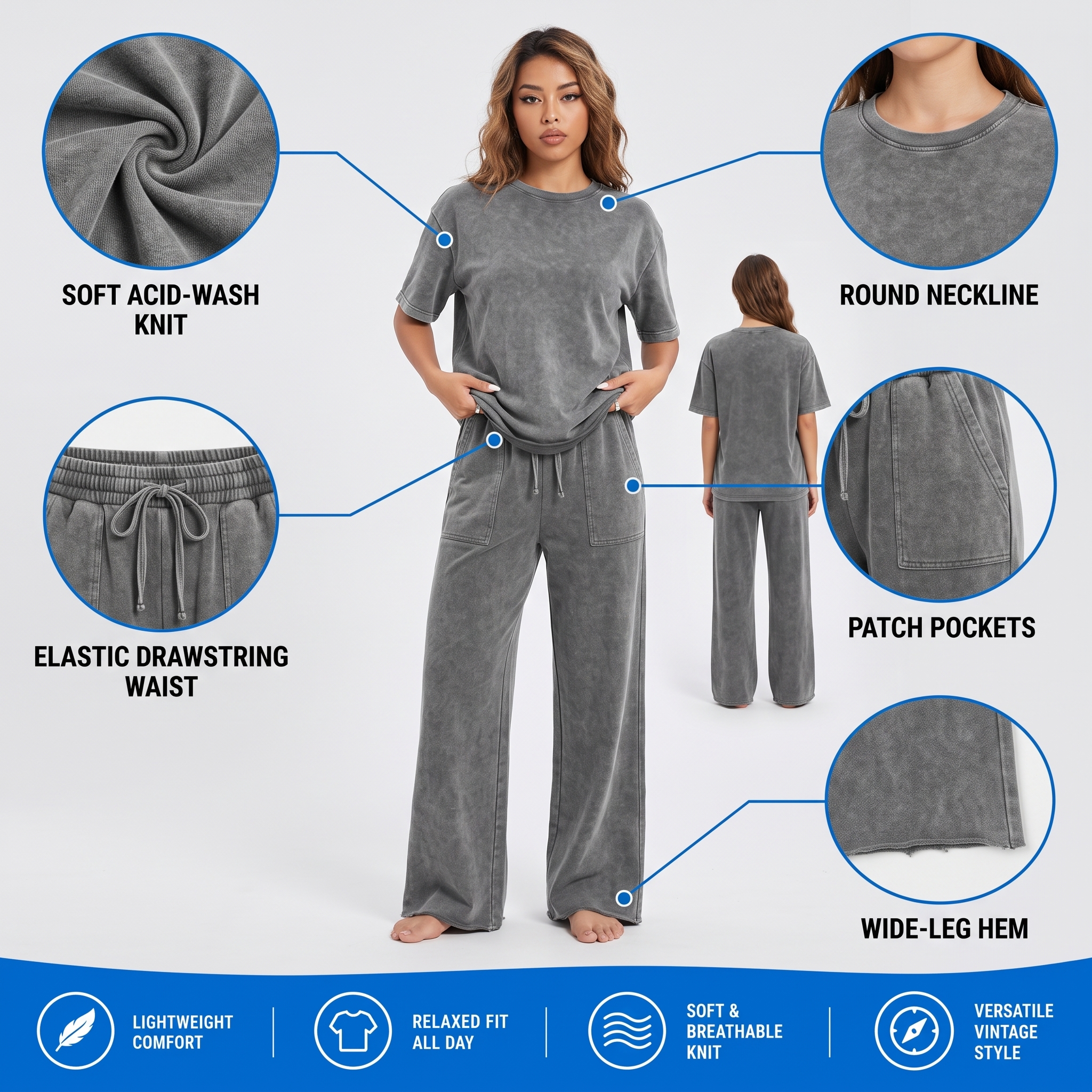 Women’s Acid-Washed Casual Two-Piece Set