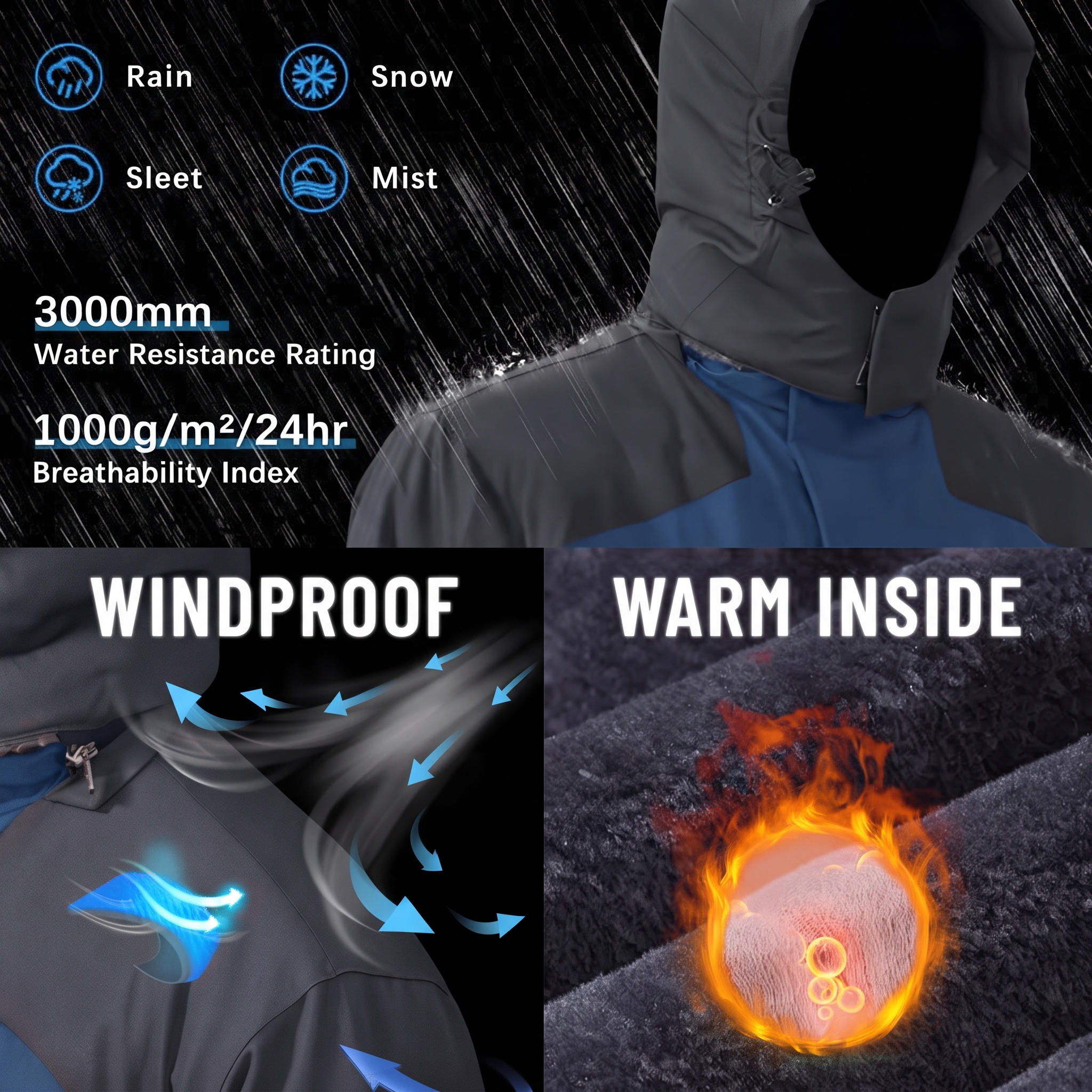 Men’s Waterproof Fleece-Lined Winter Outdoor Jacket