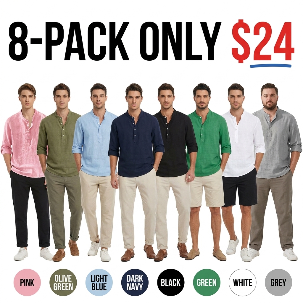 Men's Cotton Linen 3/4 Sleeve Henley Shirt