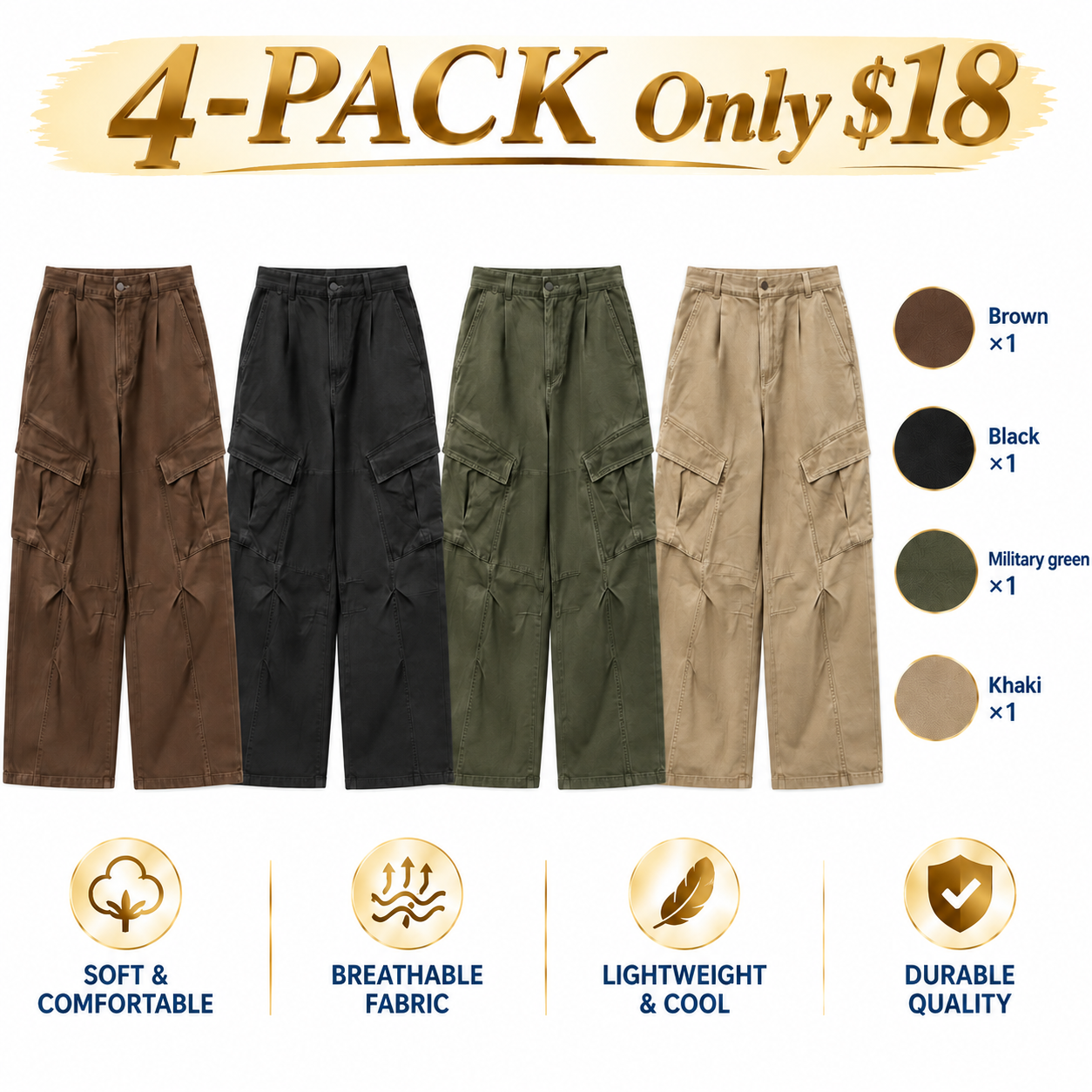 Men's Vintage Wide-Leg Cargo Pants – Heavyweight Utility Trousers