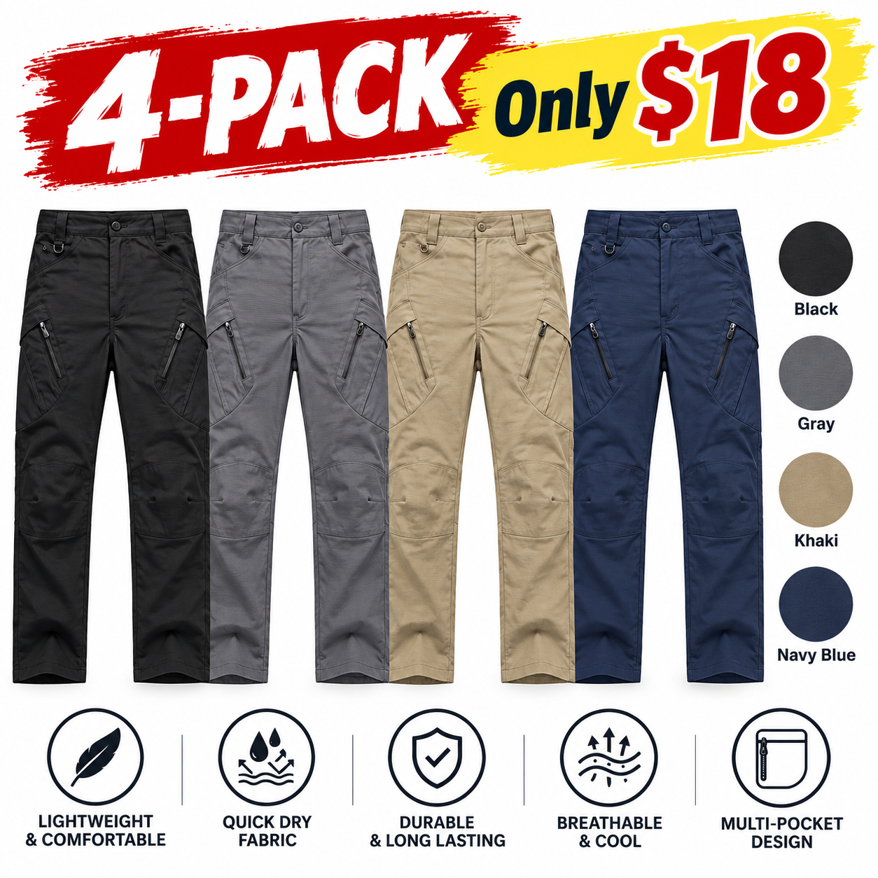 Men's Tactical Cargo Pants – Slim-Fit Utility Trousers