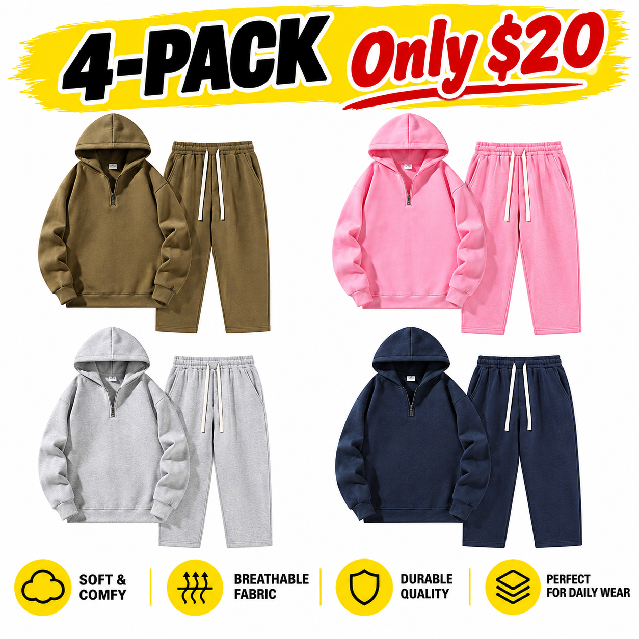 Men's Half-Zip Hoodie Sweatsuit Set