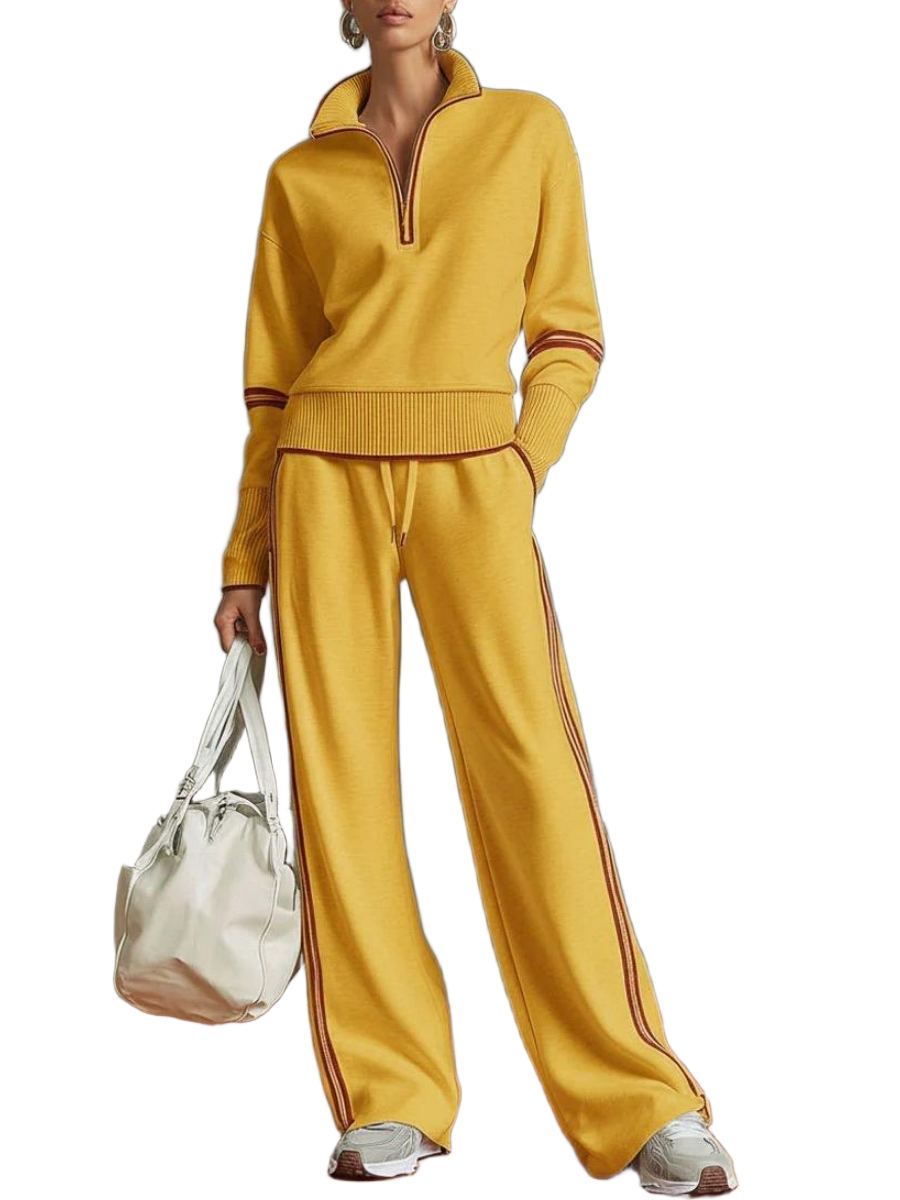 🎀Women Casual Sports Two Piece Set Stand Collar Wide Leg Pants