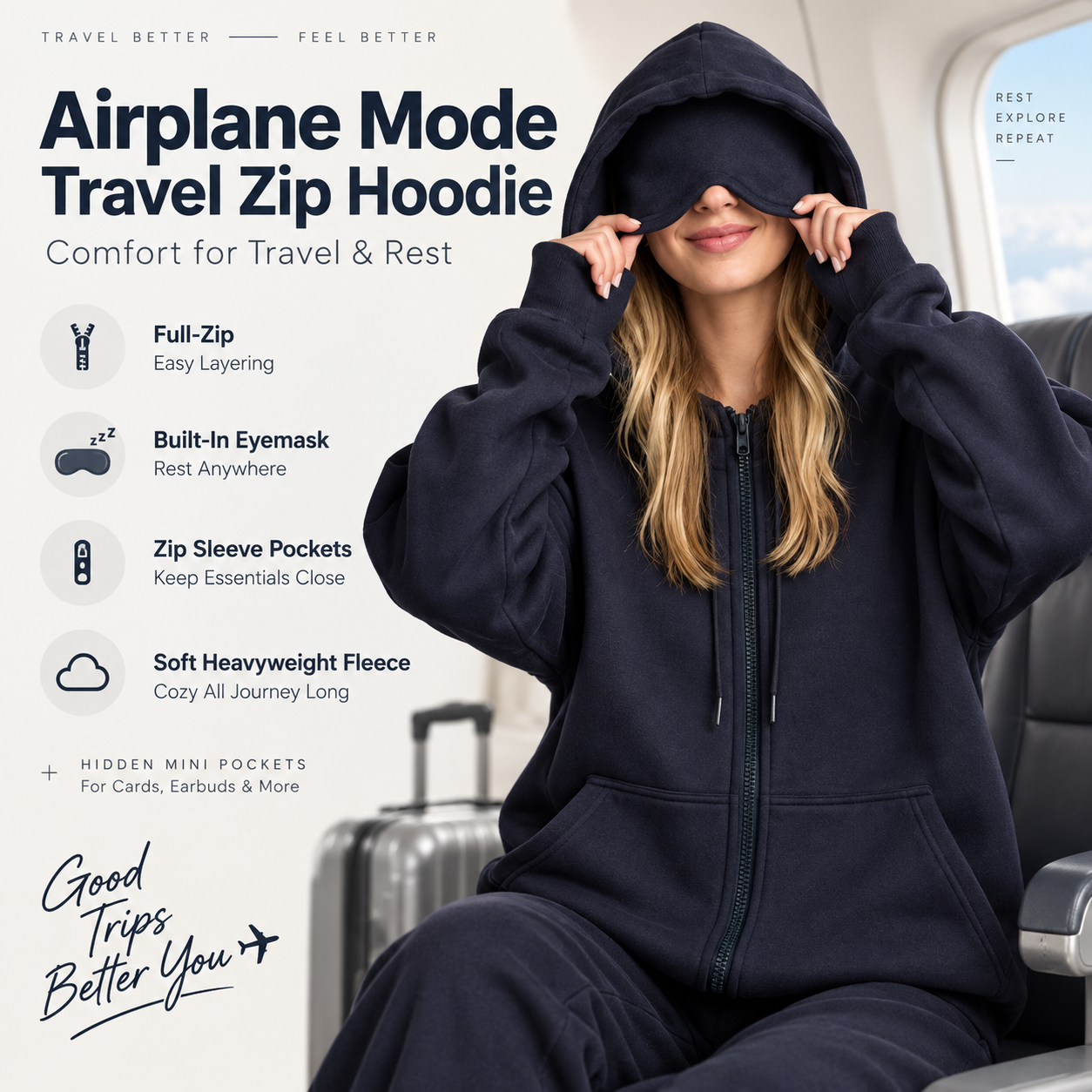 🧥 Airplane Mode Travel Zip Hoodie