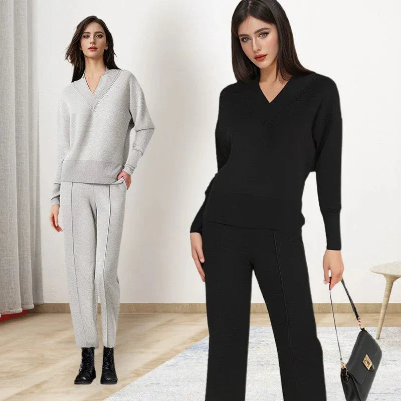 2026 Newly Upgraded Fabric 🔥Women's Solid Color V-neck Top & Pants Two-piece Set