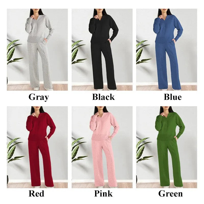 2026 Newly Upgraded Fabric 🔥Women's Solid Color V-neck Top & Pants Two-piece Set