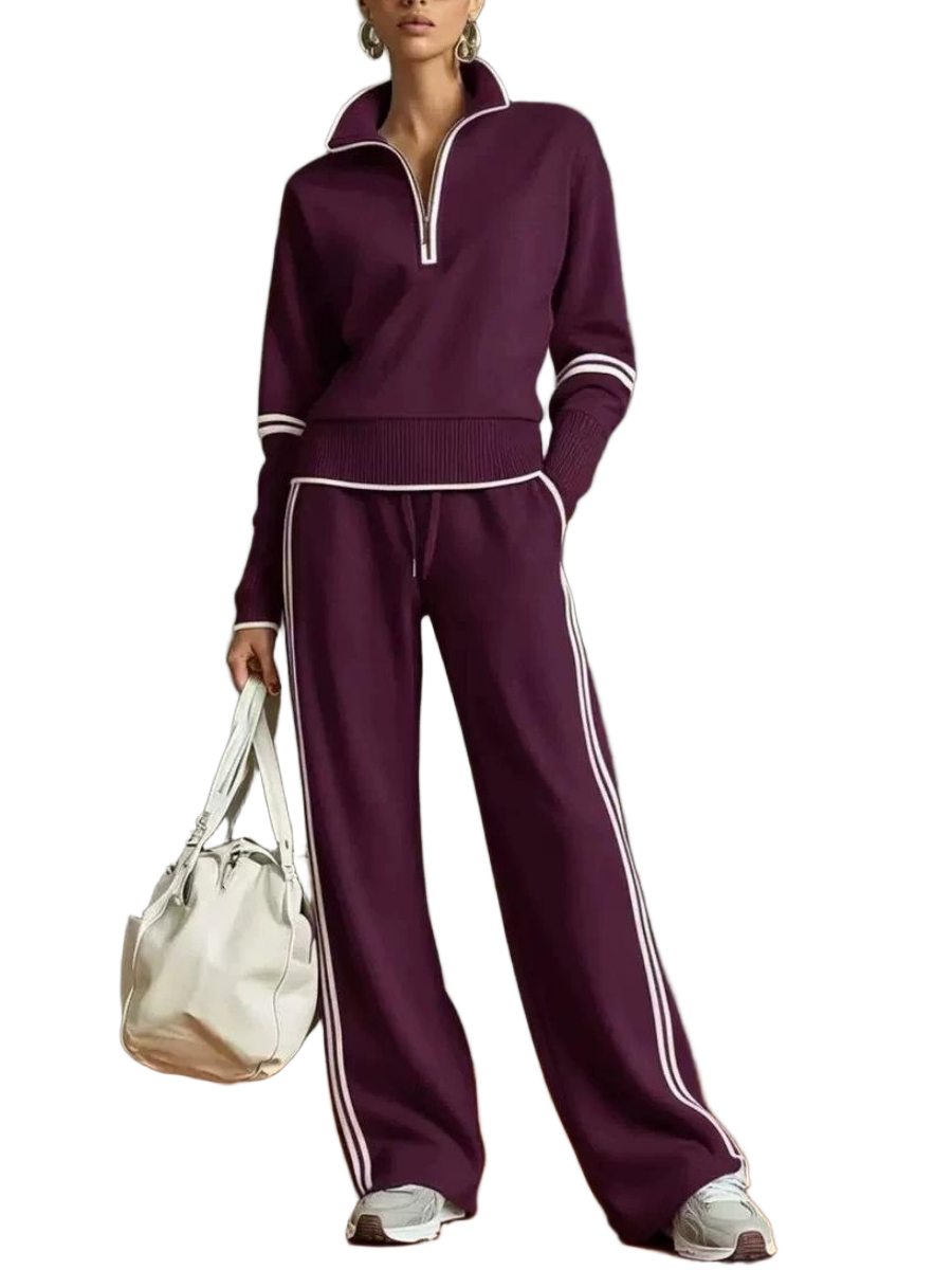 🎀Women Casual Sports Two Piece Set Stand Collar Wide Leg Pants