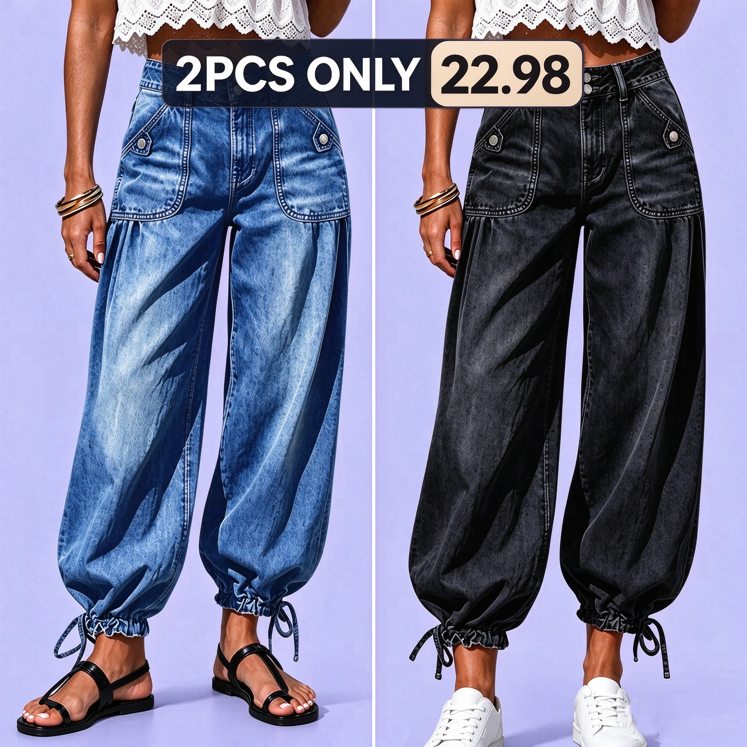 2PCS ONLY 22.98👖 Shape It Your Way | Women's High-Waisted Adjustable-Hem Barrel Jeans