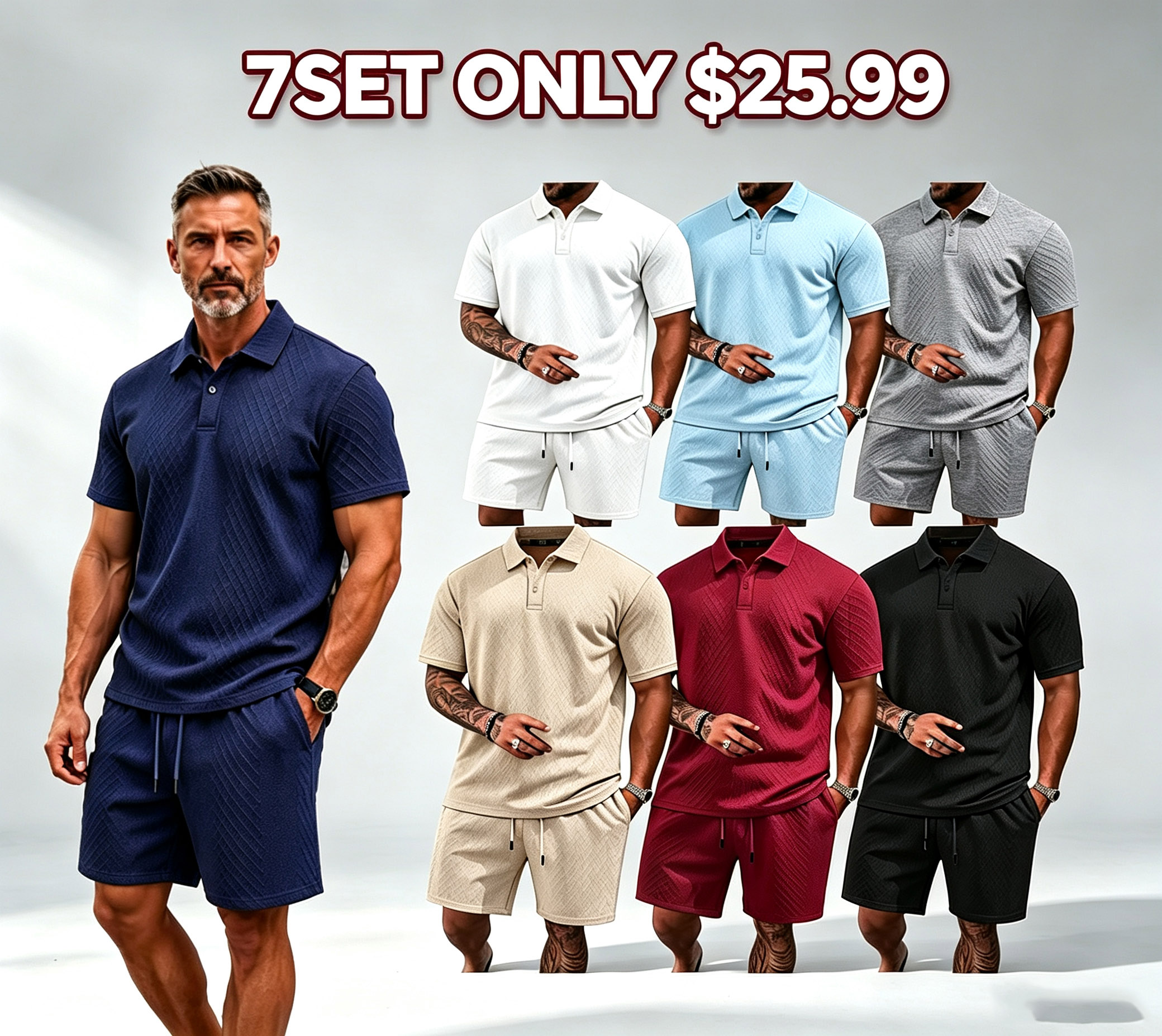 🔥Men's 2 Pieces Casual Polo Shirt and Shorts Set