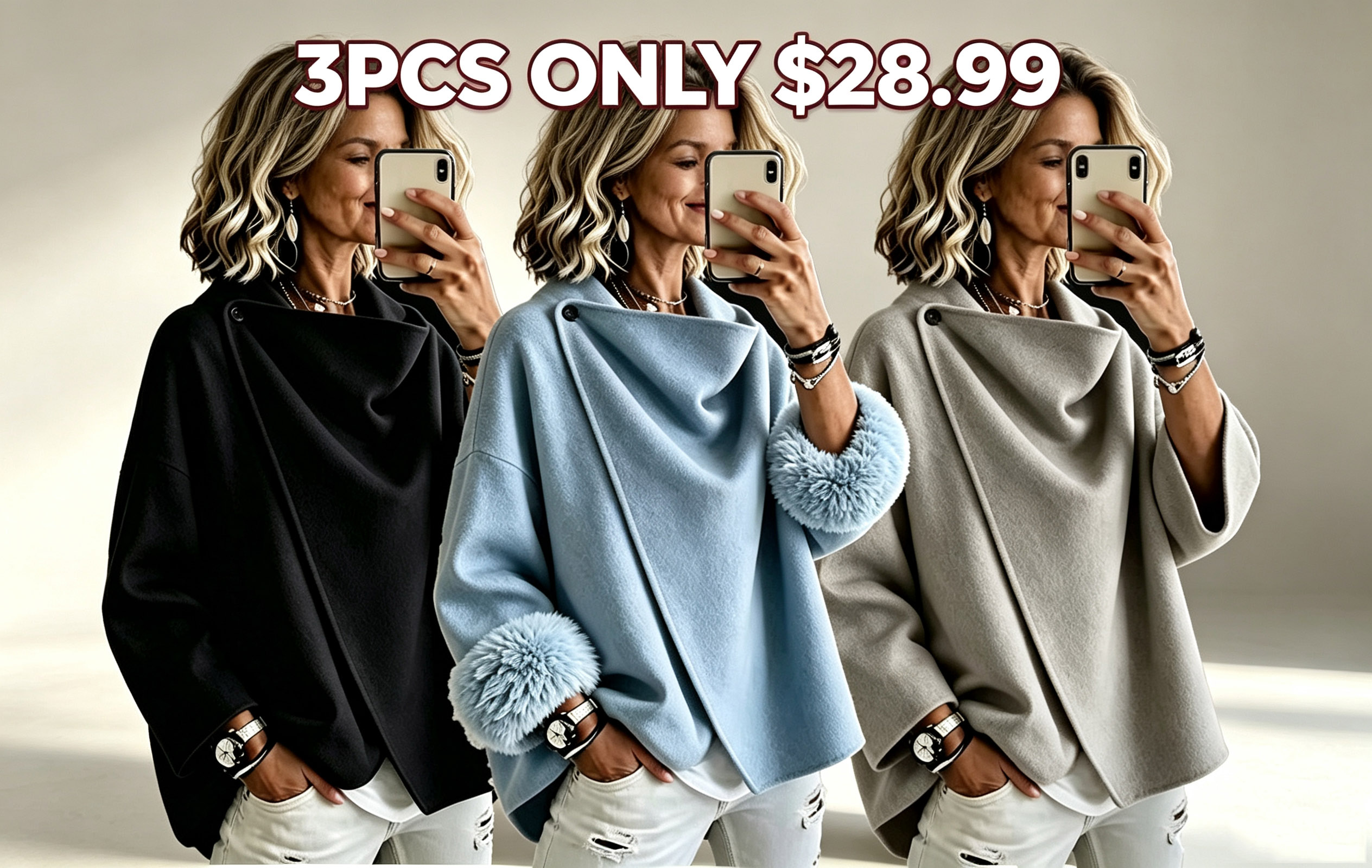 Cozy Asymmetric Button Wool-Blend Wrap Cape Jacket