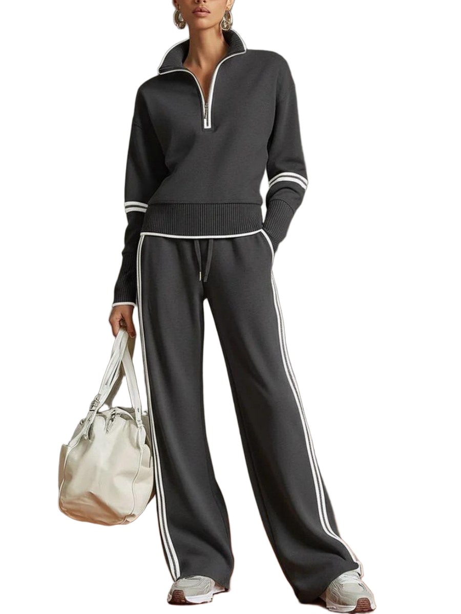 🎀Women Casual Sports Two Piece Set Stand Collar Wide Leg Pants