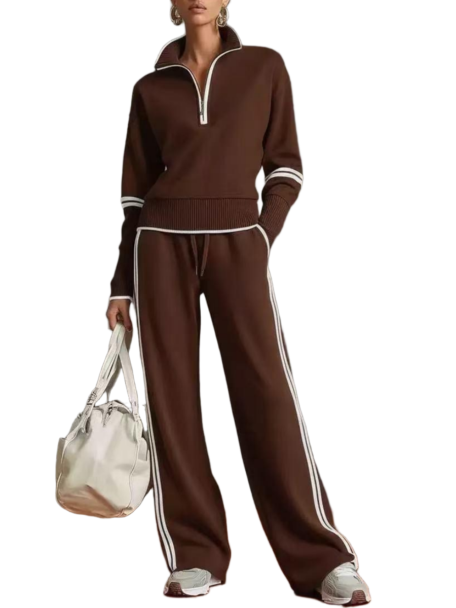 🎀Women Casual Sports Two Piece Set Stand Collar Wide Leg Pants