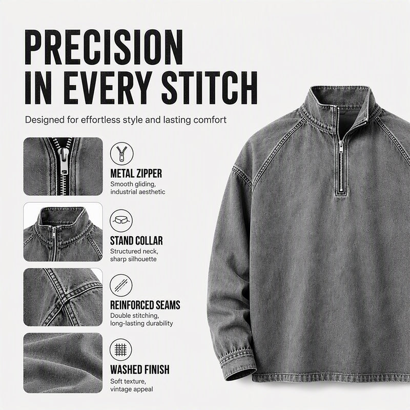 🔥 BESTSELLER |10PCS $26.99 | Men's Quarter-Zip Denim Pullover
