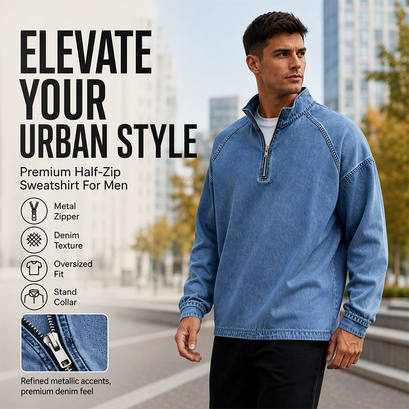 🔥 BESTSELLER |10PCS $26.99 | Men's Quarter-Zip Denim Pullover