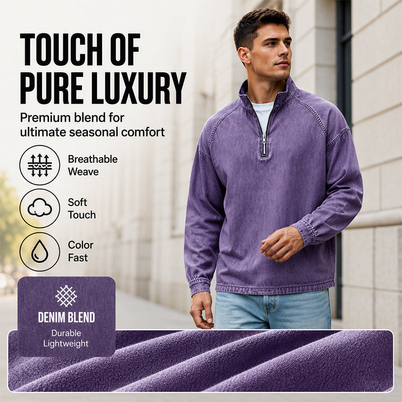 🔥 BESTSELLER |10PCS $26.99 | Men's Quarter-Zip Denim Pullover