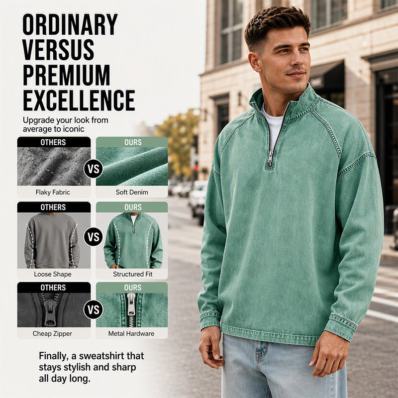 🔥 BESTSELLER |10PCS $26.99 | Men's Quarter-Zip Denim Pullover