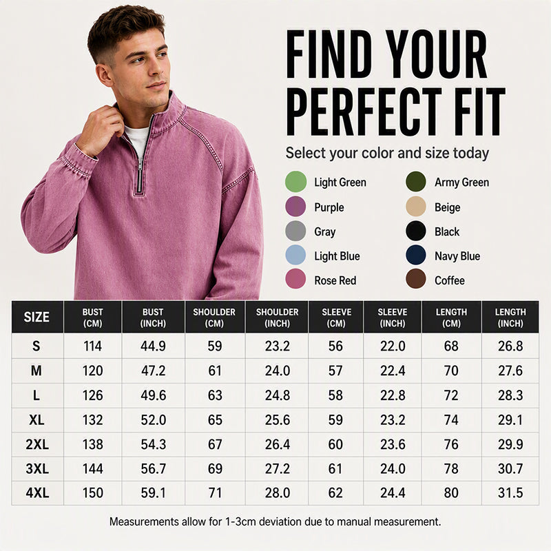 🔥 BESTSELLER |10PCS $26.99 | Men's Quarter-Zip Denim Pullover